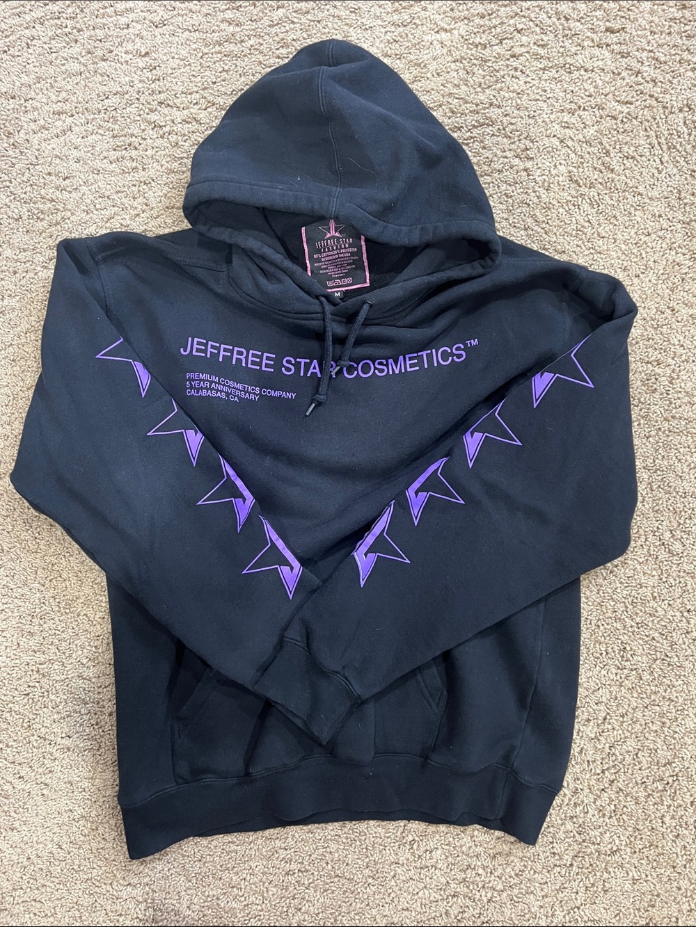 Jeffree Star Black Hoodie with Pink Sleeve Stars